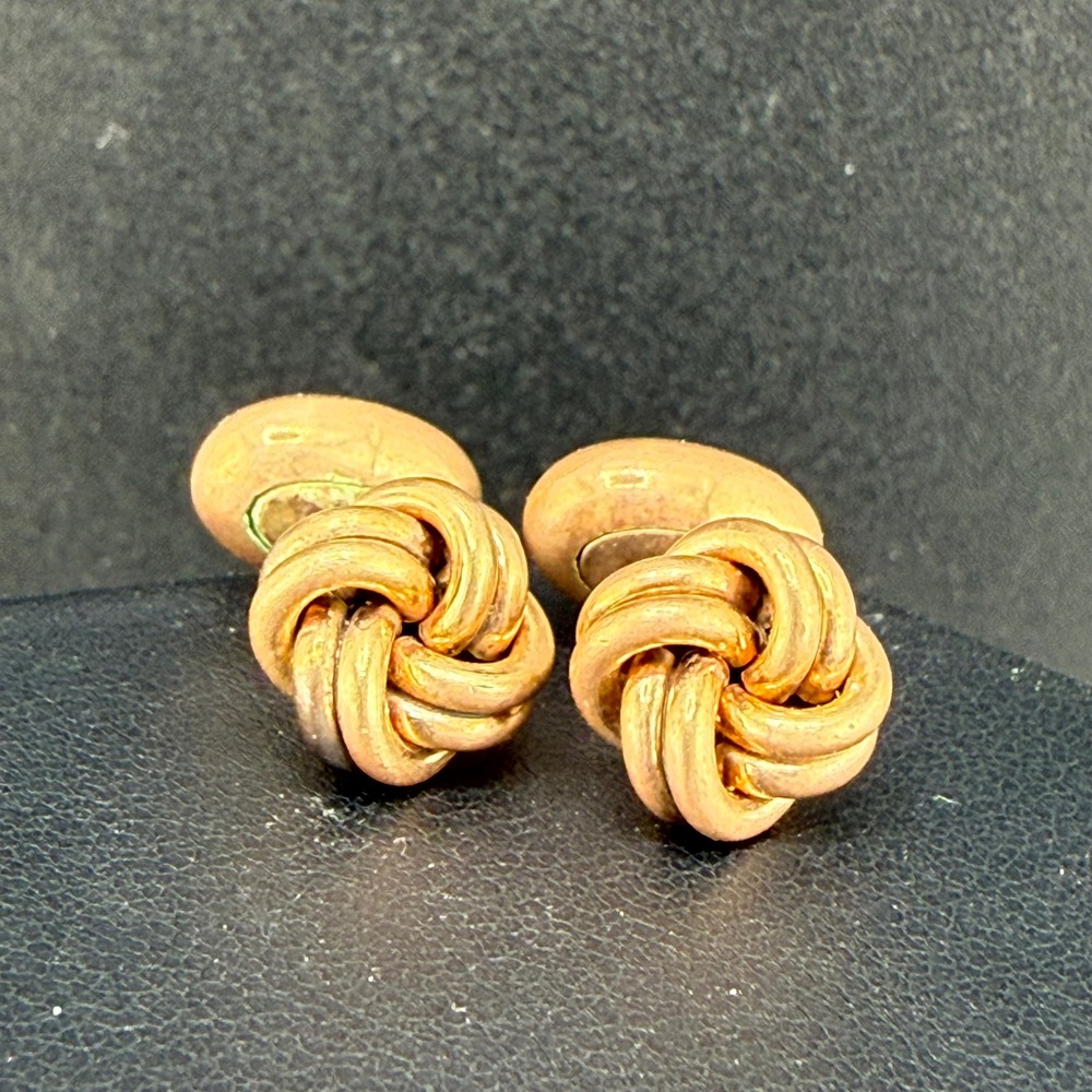 Vintage Love Knot Cufflinks Rose Gold Tone Textured Double Sided READ